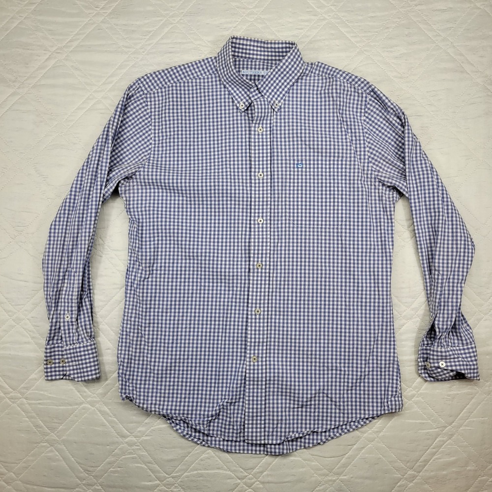 Southern Tide blue check long sleeve dress shirt men's M